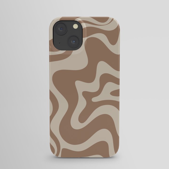 Liquid Swirl Contemporary Abstract Pattern in Chocolate Milk Brown and Beige iPhone Case