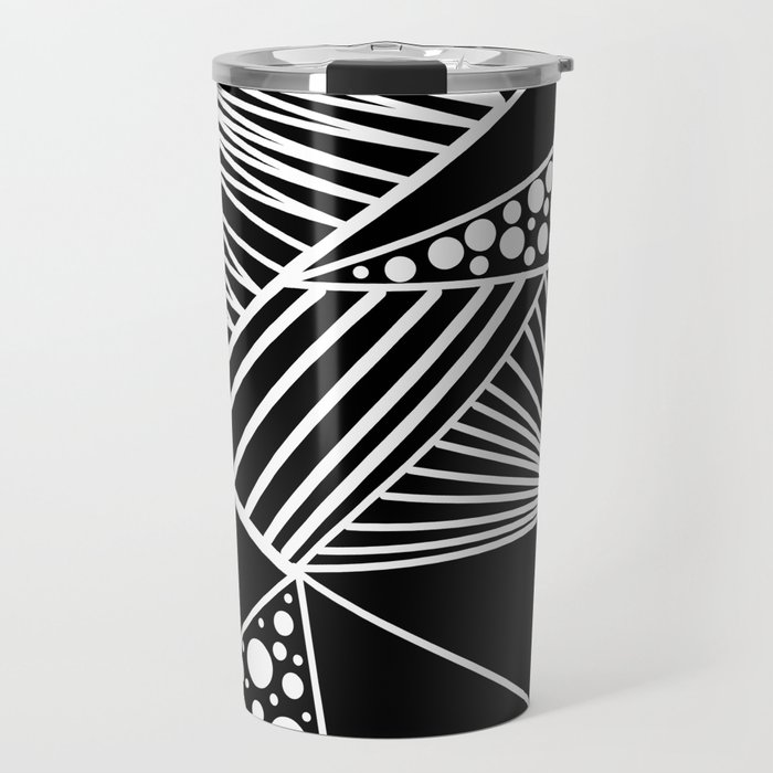Black white geometric trendy artistic stripes polka dots Travel Mug