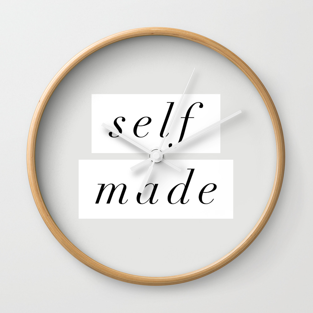 Self Made Modern Black And White Minimalist Typography Home Room Wall Decor Black White Letters Wall Clock By Themotivatedtype Society6