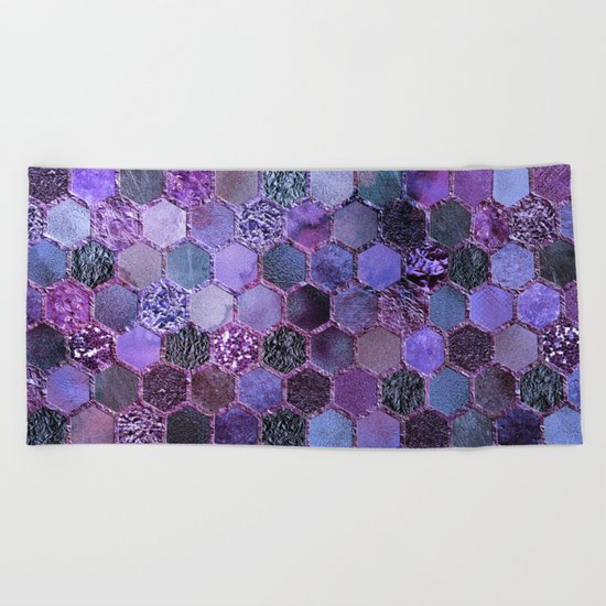 Purple geometric hexagonal elegant & luxury pattern Beach Towel