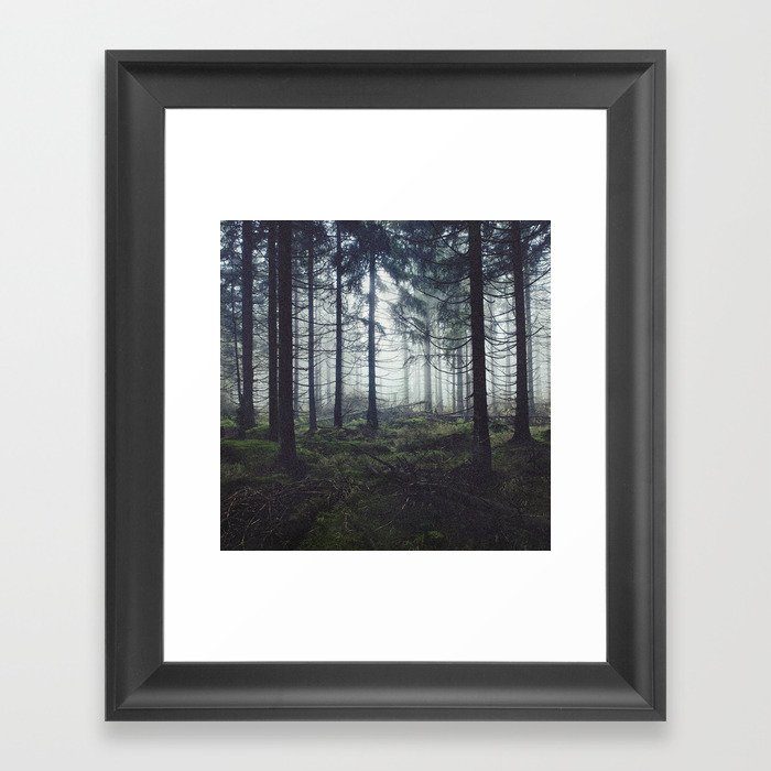 Through The Trees // Fog Forest Home Framed Art Print