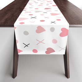 Cute pink and grey dots and hearts pattern Table Runner