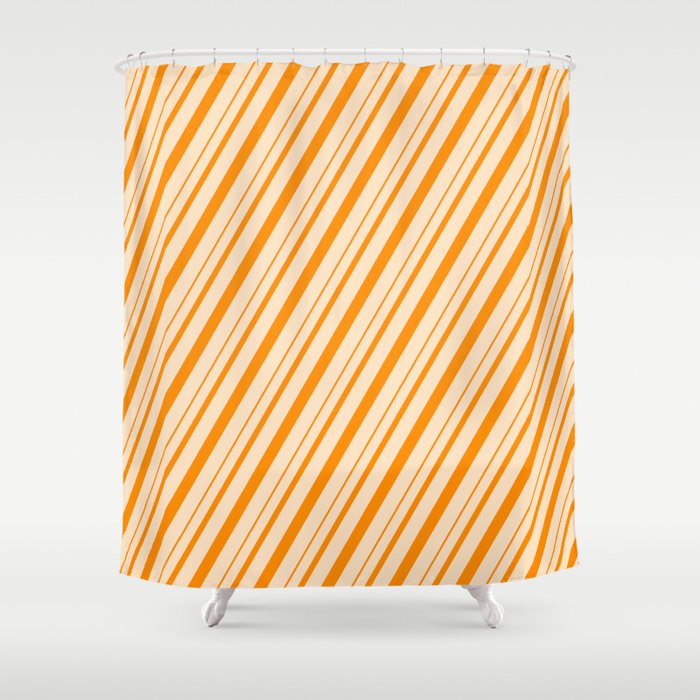 Bisque and Dark Orange Colored Lines/Stripes Pattern Shower Curtain