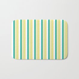 [ Thumbnail: Light Sea Green, White, and Tan Colored Stripes/Lines Pattern Bath Mat ]