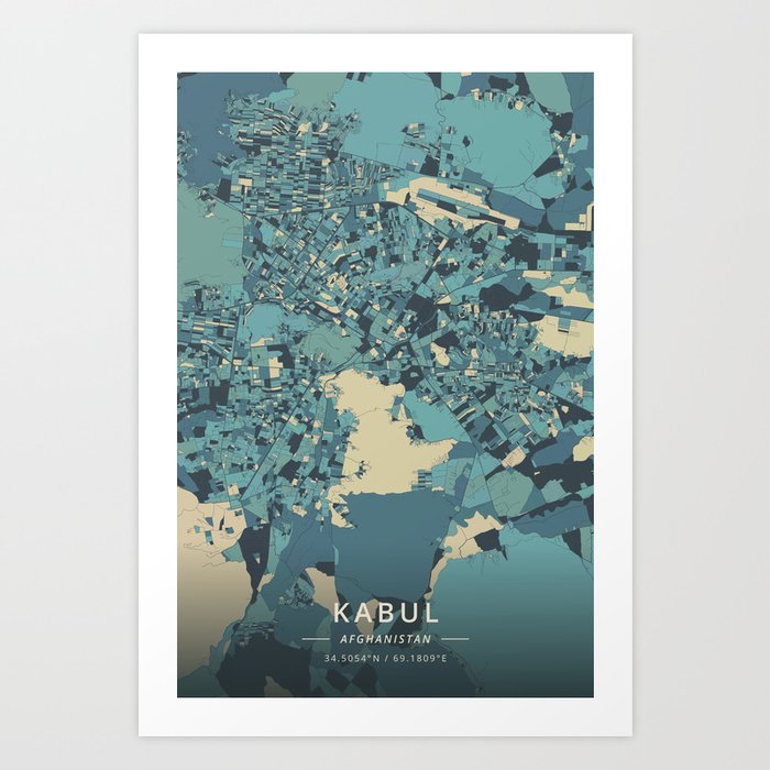 Kabul, Afghanistan - Cream Blue Art Print