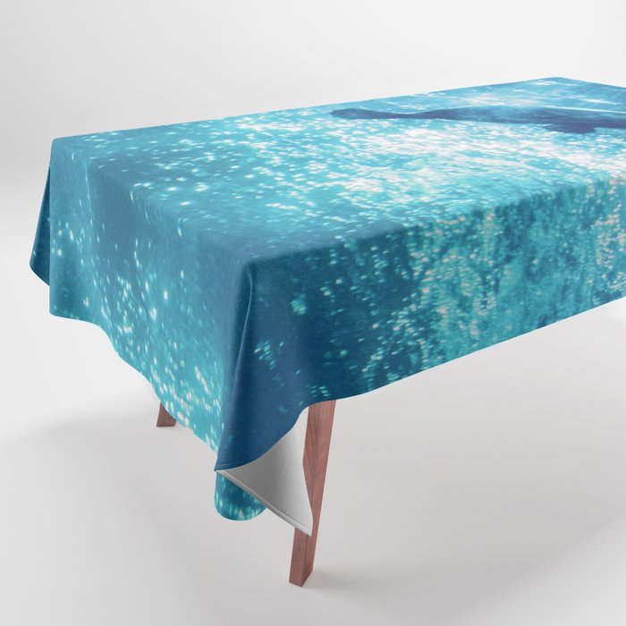 blue water and sea turtle abstract wildlife photography Tablecloth