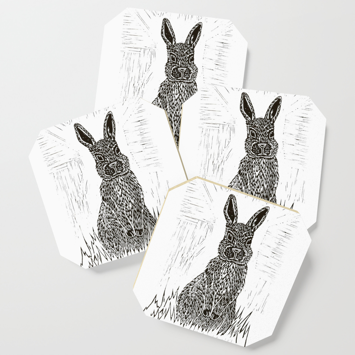Rabbit Lino Print Coaster by Scribbler's Tea Party | Society6