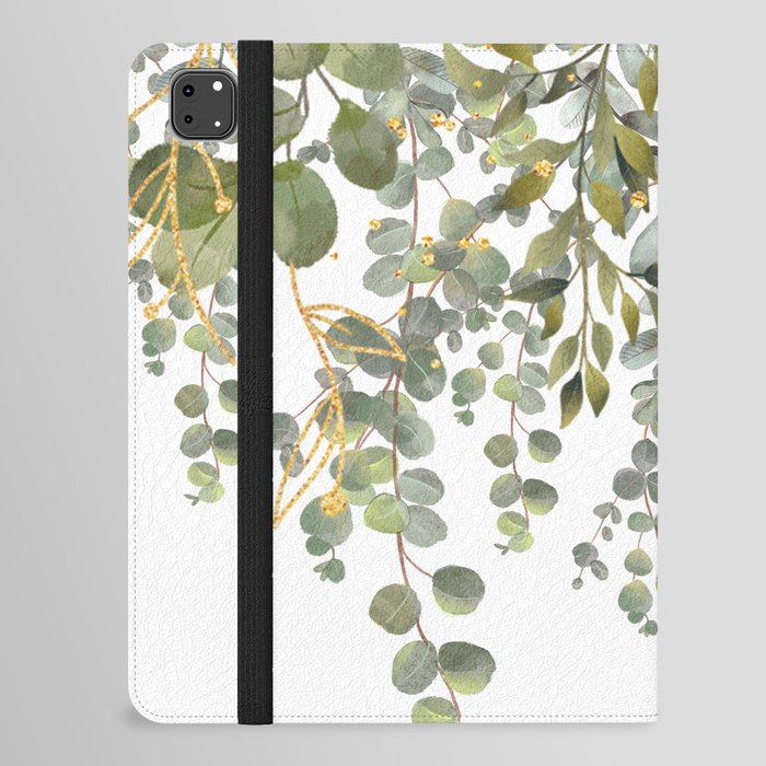 Green And Gold Decorative Eucalyptus Leaves  iPad Folio Case