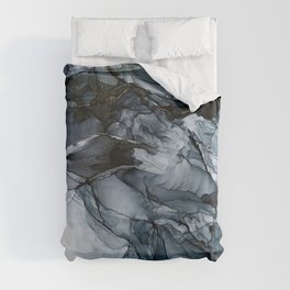 Dark Payne's Grey Flowing Abstract Painting Duvet Cover
