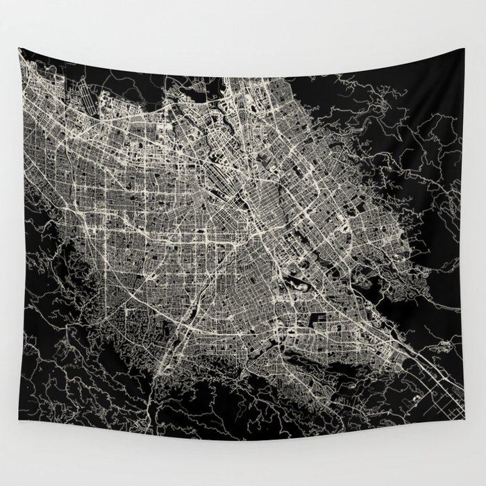 San Jose USA - Black and White City Map Wall Tapestry