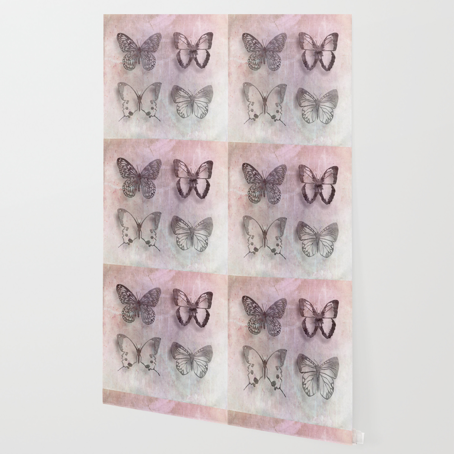 Powder Blush Pink And Lavender Butterflies Wallpaper By