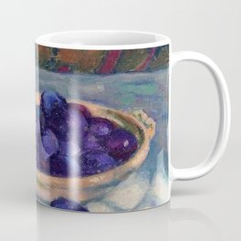 Still Life with Plums, Tuscany, Italy food and wine portrait painting by Apple Orchards and Red Foliage Vines of October landscape painting by Theo van Rysselberghe Coffee Mug