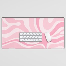 Modern Retro Liquid Swirl Abstract in Pretty Pastel Pink Desk Mat