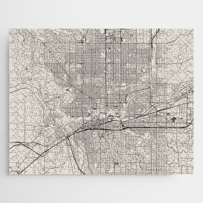 Spokane USA - City Map in Black and White - Minimal Aesthetic Jigsaw Puzzle