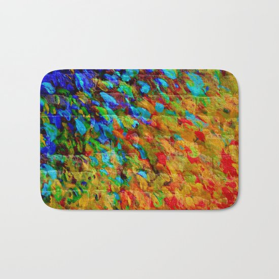 COLLISION COURSE - Bold Rainbow Splash Bricks Urban Jungle Ocean Waves Nature City Acrylic Painting Bath Mat