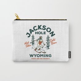 Jackson Hole Wyoming: Pants Are For Tourists. Cool, Retro Girl Skiing Art Carry-All Pouch
