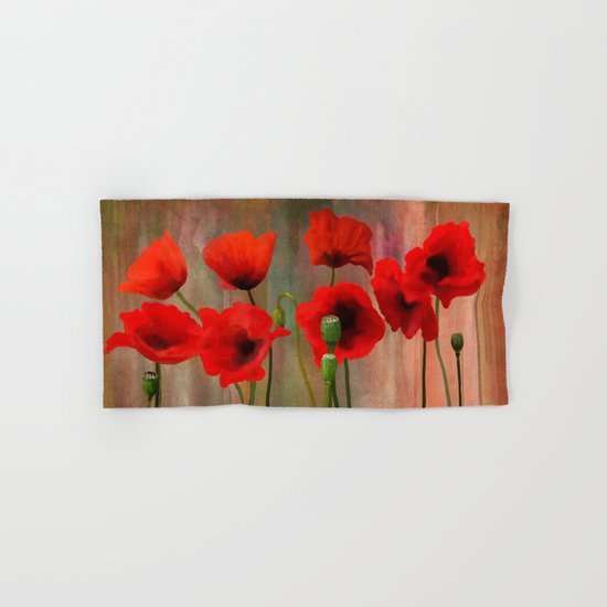 Watercolor Poppies Hand & Bath Towel