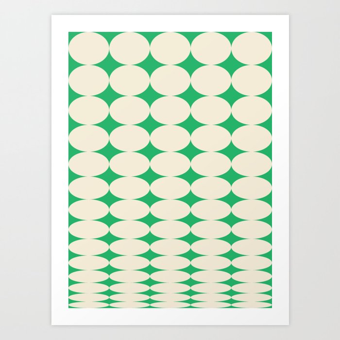 Retro Round Pattern - White Green Art Print
