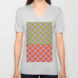 60s Colorful Groovy Checker V Neck T Shirt