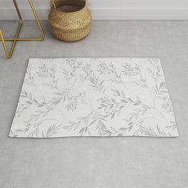 Elegant Silver Glitter Tropical Leaves Pattern Area & Throw Rug