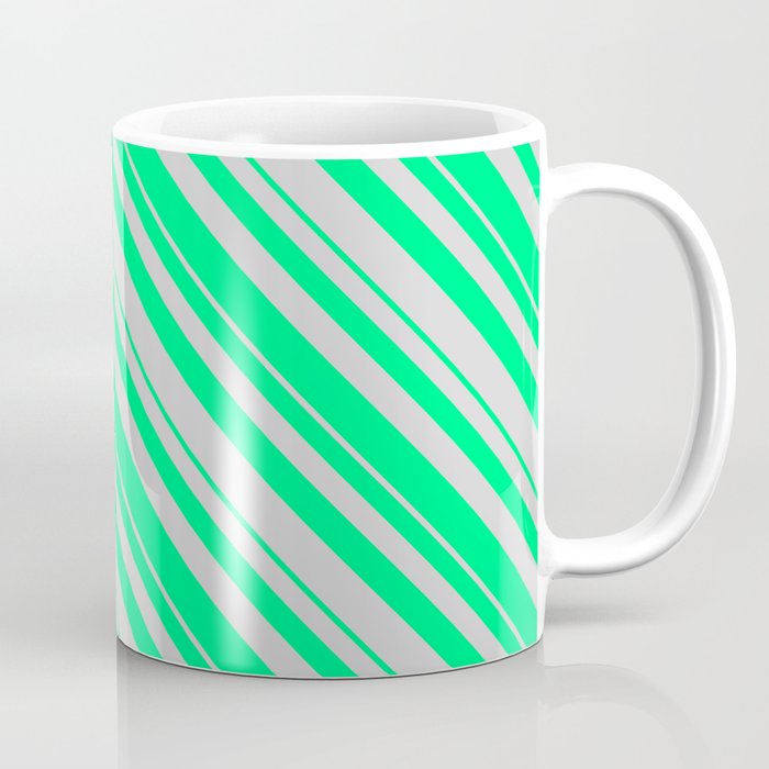 Green & Light Gray Colored Striped/Lined Pattern Coffee Mug