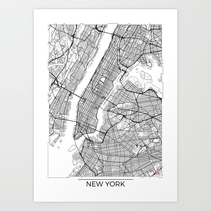 New York City Neutral Map Art Print Art Print By Hubertroguski