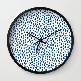 Handmade Polka Dot Paint Brush Pattern (Pantone Classic Blue and White) Wall Clock