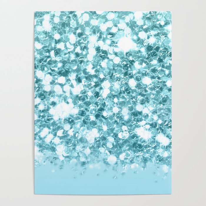 Sparkly Frozen Blue Glitter Ombre Poster by Rose Gold | Society6