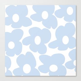 Large Baby Blue Retro Flowers White Background #decor #society6 #buyart Canvas Print