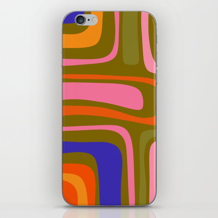 Palm Springs Retro Mid Century Modern Colorful Abstract Pattern Olive Khaki Green Pink Blue Orange iPhone Skin