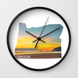 Oregon Map Sunset Wall Clock