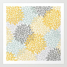 Floral Pattern, Yellow, Pale, Aqua and Gray Art Print