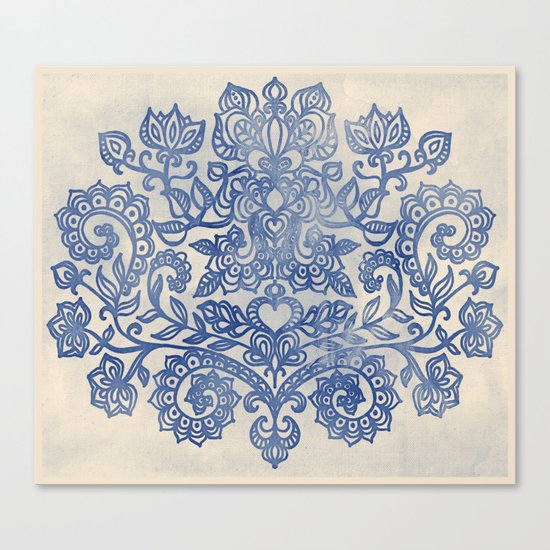 Indigo Blue Denim Ink Doodle Canvas Print