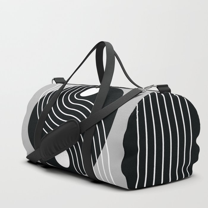 Geometric Lines and Shapes 26 in Monochrome Duffle Bag