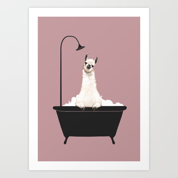 Llama in Bathtub Art Print