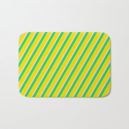 [ Thumbnail: Lime Green, Yellow & Turquoise Colored Lines Pattern Bath Mat ]