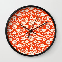 Otomi inspired flowers and birds Wall Clock