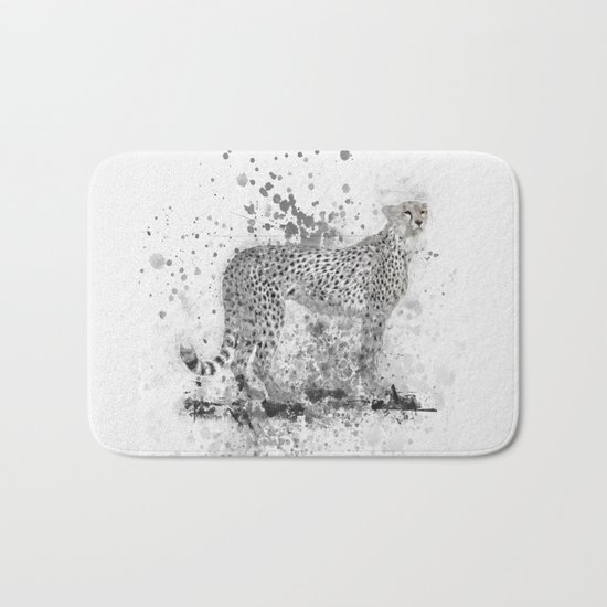 Cheetah in Black and White Bath Mat
