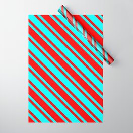 [ Thumbnail: Aqua and Red Colored Lined Pattern Wrapping Paper ]