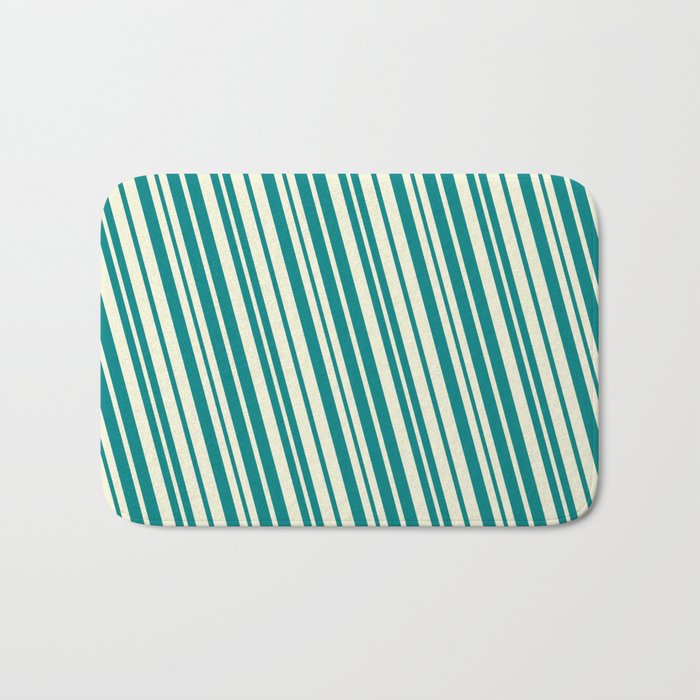 Teal & Beige Colored Lined/Striped Pattern Bath Mat