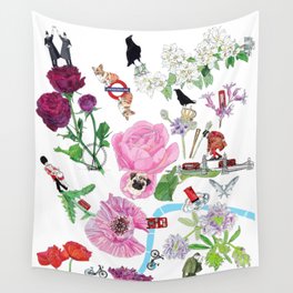 London in Bloom - Flowers and transportation that make London Wall Tapestry