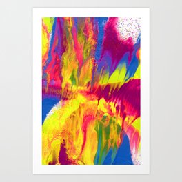 Psychedelic Abstract Fluid Painting with Blue and Yellow and Glitter Art Print