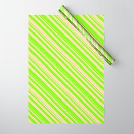 [ Thumbnail: Chartreuse and Tan Colored Lined Pattern Wrapping Paper ]