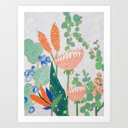 Proteas and Birds of Paradise Painting Art Print
