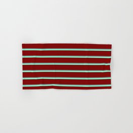 [ Thumbnail: Gray, Aquamarine, and Maroon Colored Striped Pattern Hand & Bath Towel ]