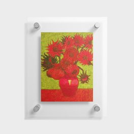 Vincent van Gogh Twelve red sunflowers in a vase still life with gold background portrait painting Floating Acrylic Print