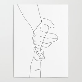 Father and Baby Pinky Swear / hand line drawing  Poster