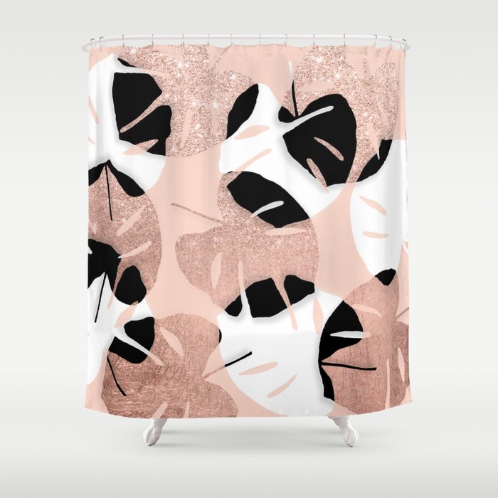 Rose Gold Blush Pink Shower Curtain, Pink Black And White Shower Curtain Design