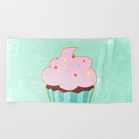 Cupcake tasty, sweet illustration Beach Towel