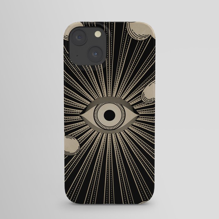 Radiant eye minimal sky with clouds - black and gold iPhone Case